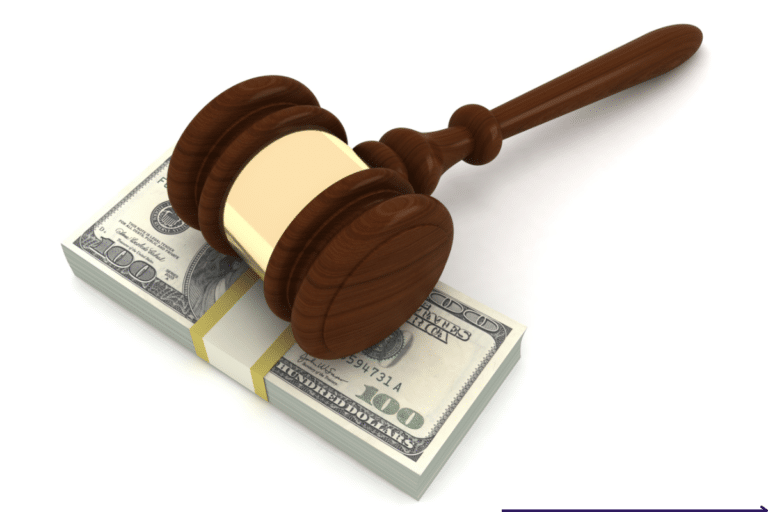 gavel and dollar bills