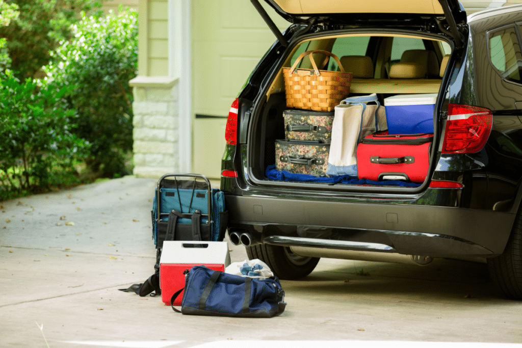 a car with luggages packed for a road trip