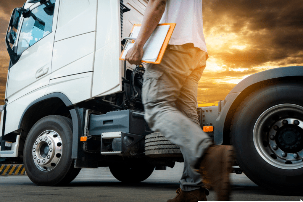 a fleet officer walking towards a truck