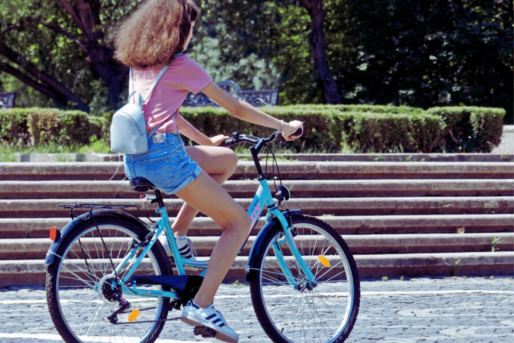 A girl riding a bicycle