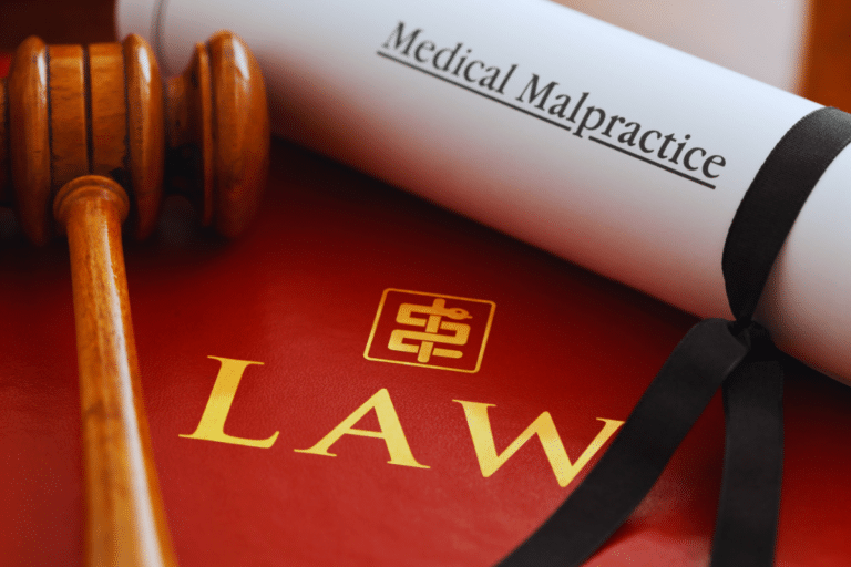 Medical malpractice scroll and a gavel