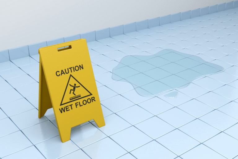 A caution wet floor sign